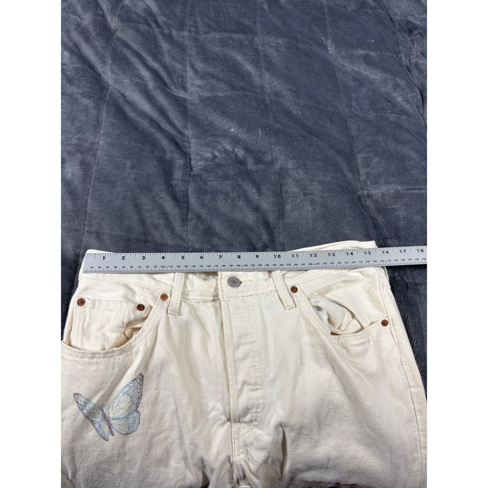 Levis 501 Original Fit Butterfly Graphic Jeans Off White Straight Leg 31x27 - Picture 7 of 12